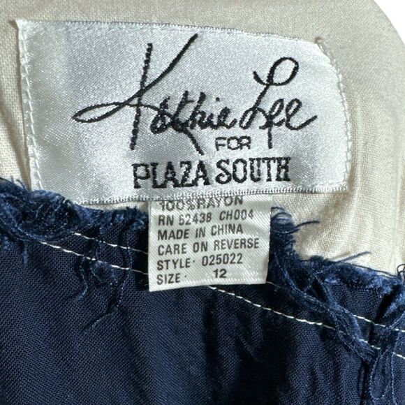 Vintage 80s Kathy Lee Victorian Style Modest Maxi Dress Sz 12 Prairie Navy Blue - Picture 6 of 6